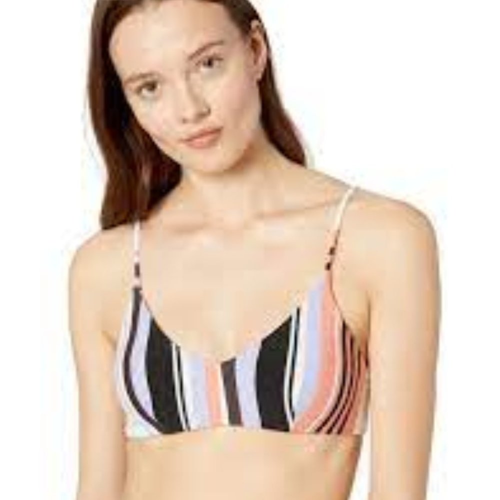 NWT!! Volcom Stripe Tease V-Neck Bikini Top Size XL - Picture 2 of 7